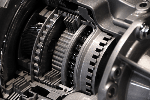 Side view of a transmission removed from a vehicle at TCT shop